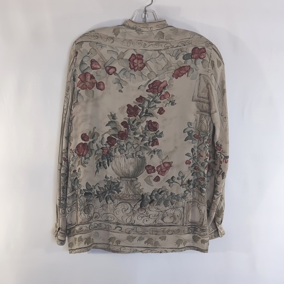 Platinum by Dorothy Schoelen Long Sleeve Floral Tan and Red Blouse Set Size  S - Picture 2 of 10